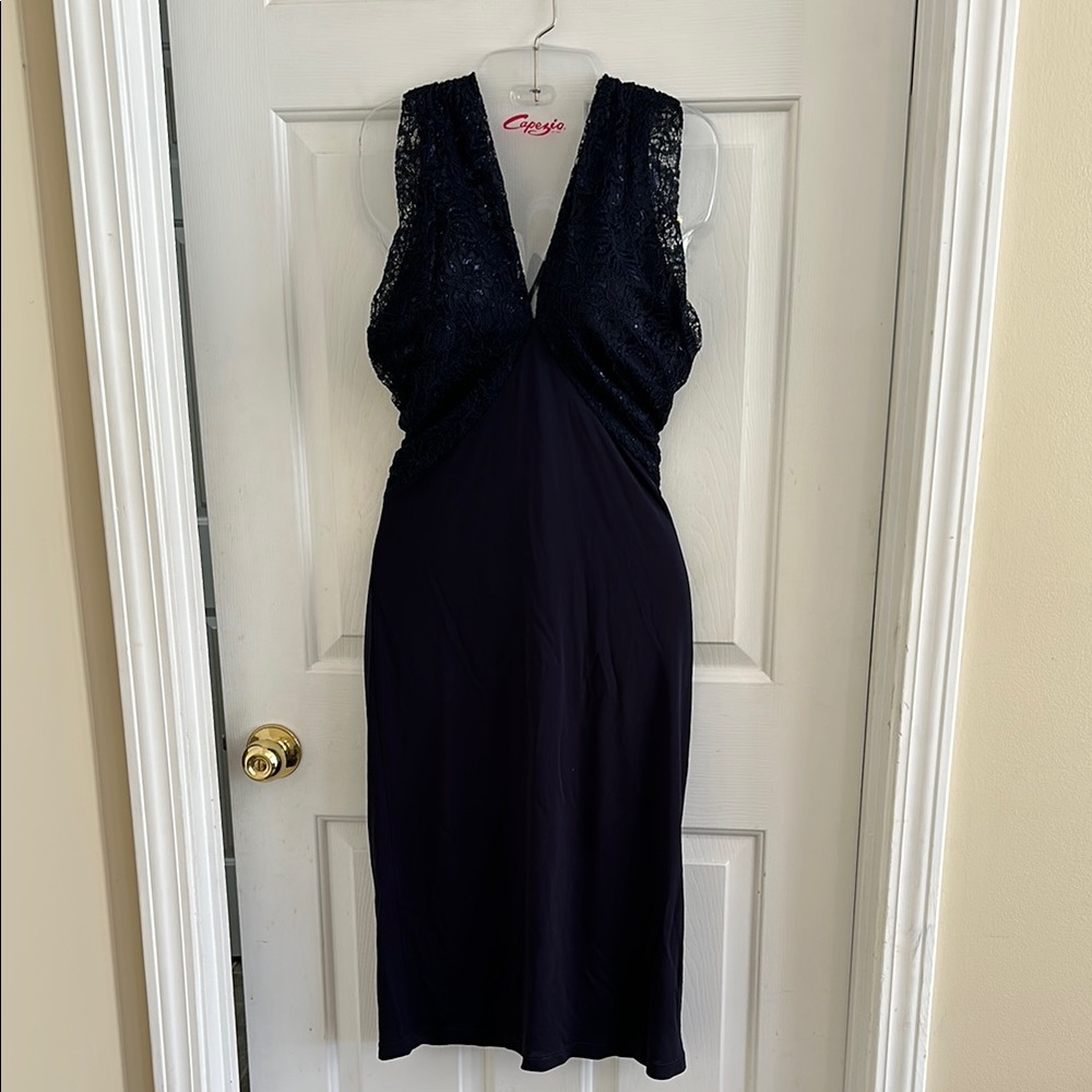 Elegant David Meister Navy Lace Dress Size 12